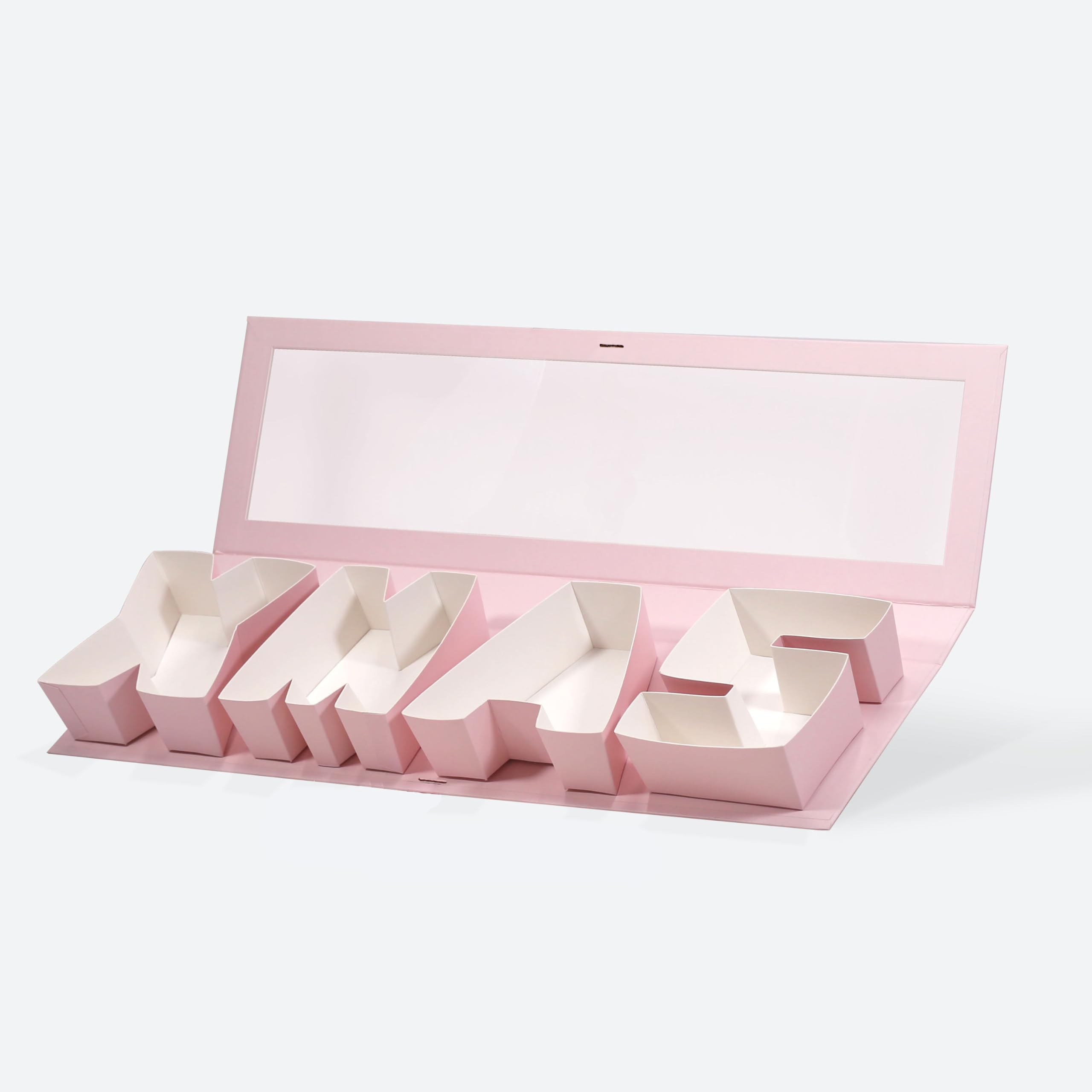 Geoto 21x6x2in 4-Letter Christmas Box for Gift Wrapping, XMAS Letter Carton for Flower and Food Christmas Cardboard Boxes Decorative 2 Packs(Pink with Window) โ image 1