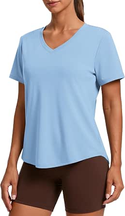 PINSPARK V-Neck Workout Tops for Women Short Sleeve Quick Dry Shirts