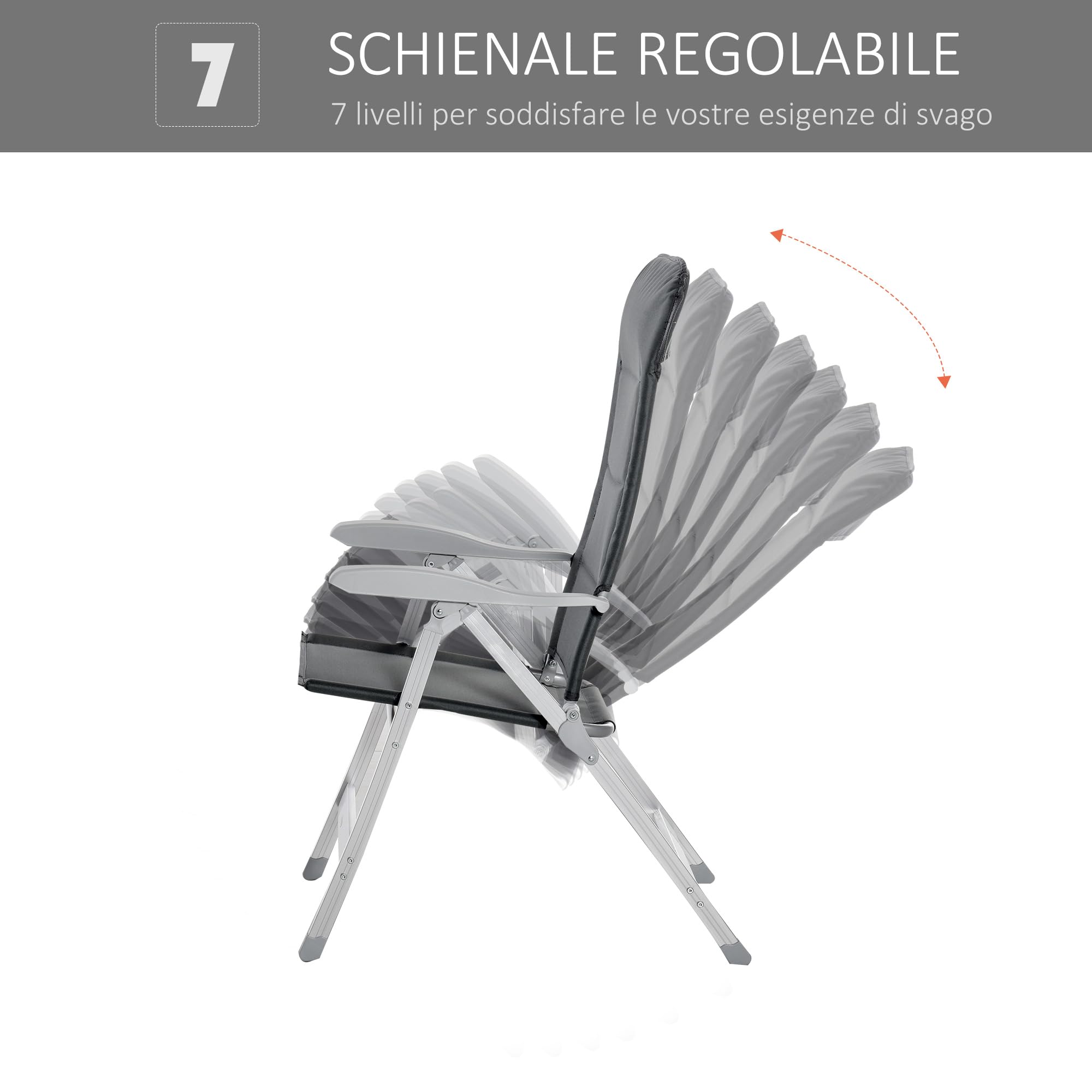 Outsunny Sedia da Pesca Pieghevole con Schienale Alto Regolabile e Braccioli, Sedia da Esterno in Tessuto Oxford e Alluminio Idrorepellente, 75x61.5x76-115 cm, Grigio