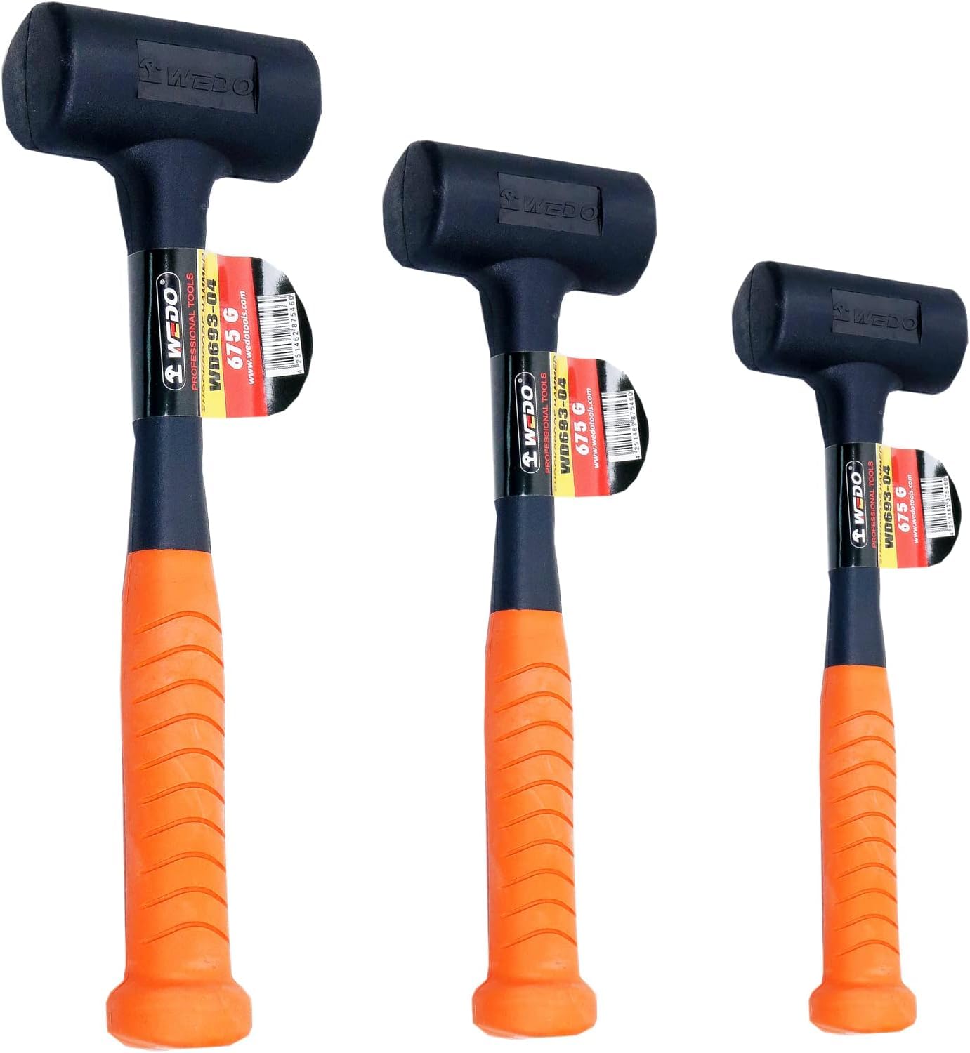WEDO Rubber Mallet Hammer Set, 3 Pieces, Dead Blow Hammer, Fiberglass Handle,Shockproof Design