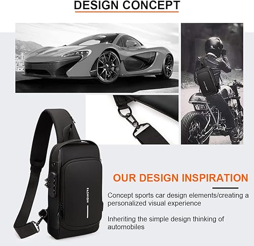 Miniatura 2 de Bolsa de motocicleta para hombre mochila cruzada impermeable sobre el hombro con carga USB Negro Mochilas Daypack