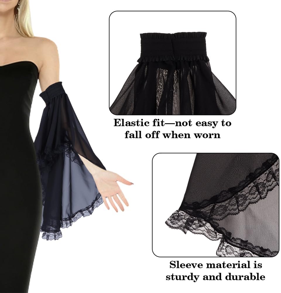 Lace Gothic Victorian Sleeves Women Detachable Long Tulle Opera Gloves Cosplay Garment Costume Accessories