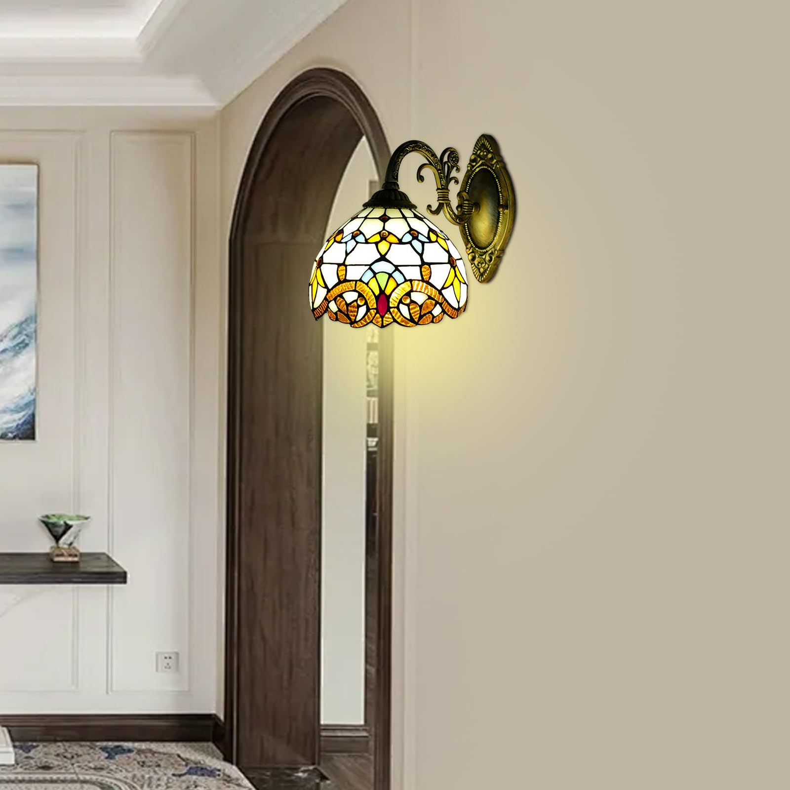 Aplique de pared estilo E27 victoriano Tiffany lámpara de pared para iluminación interior, pantalla retro lámpara domo lámpara de pared artesanal iluminación de salón, iluminación de