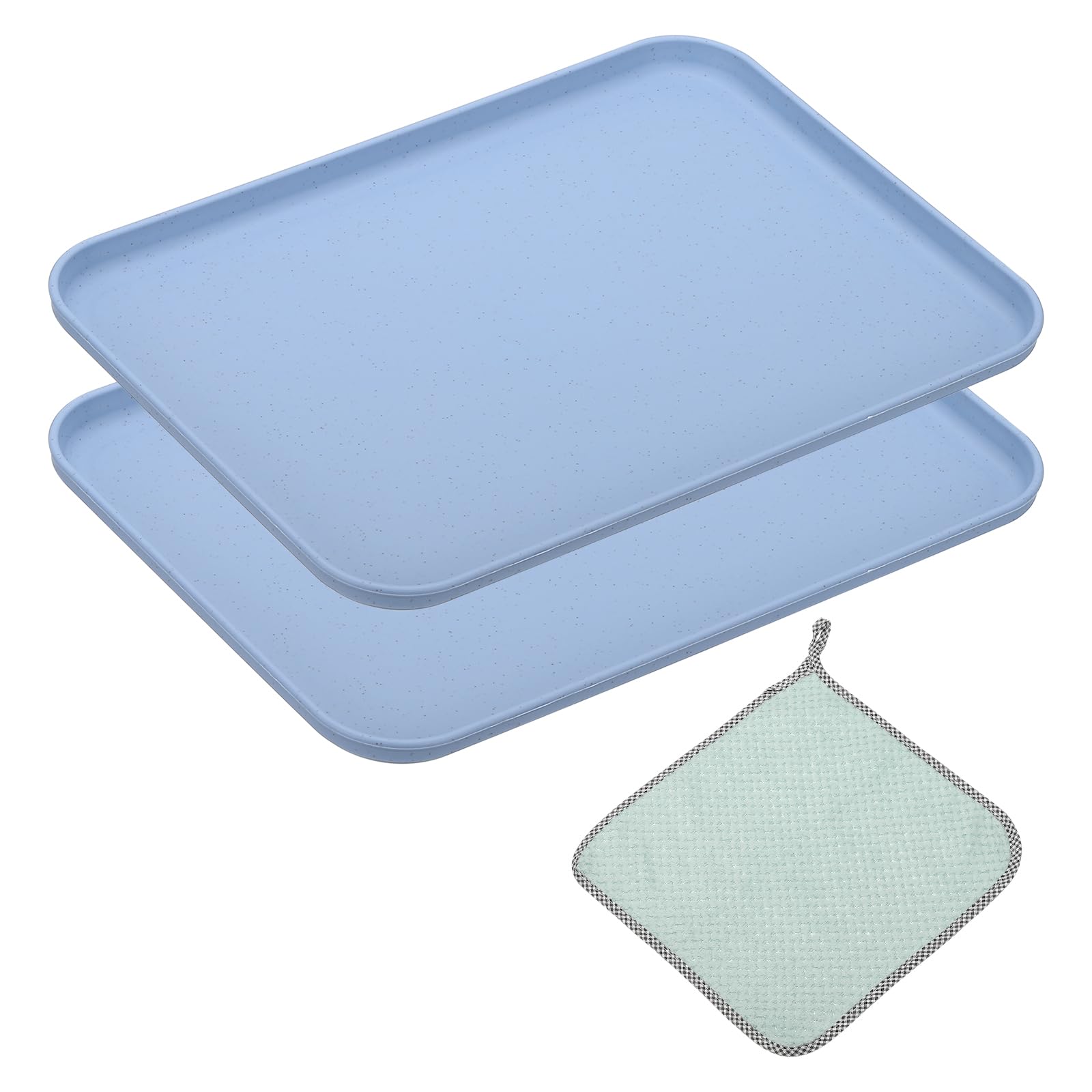 PATIKIL 15x11 Inch Fast Food Serving Trays, 2pcs Reusable Restaurant Serving Trays Cleaning Clothes Included PP Multi-Purpose Rectangle Small Size Tray, Blue