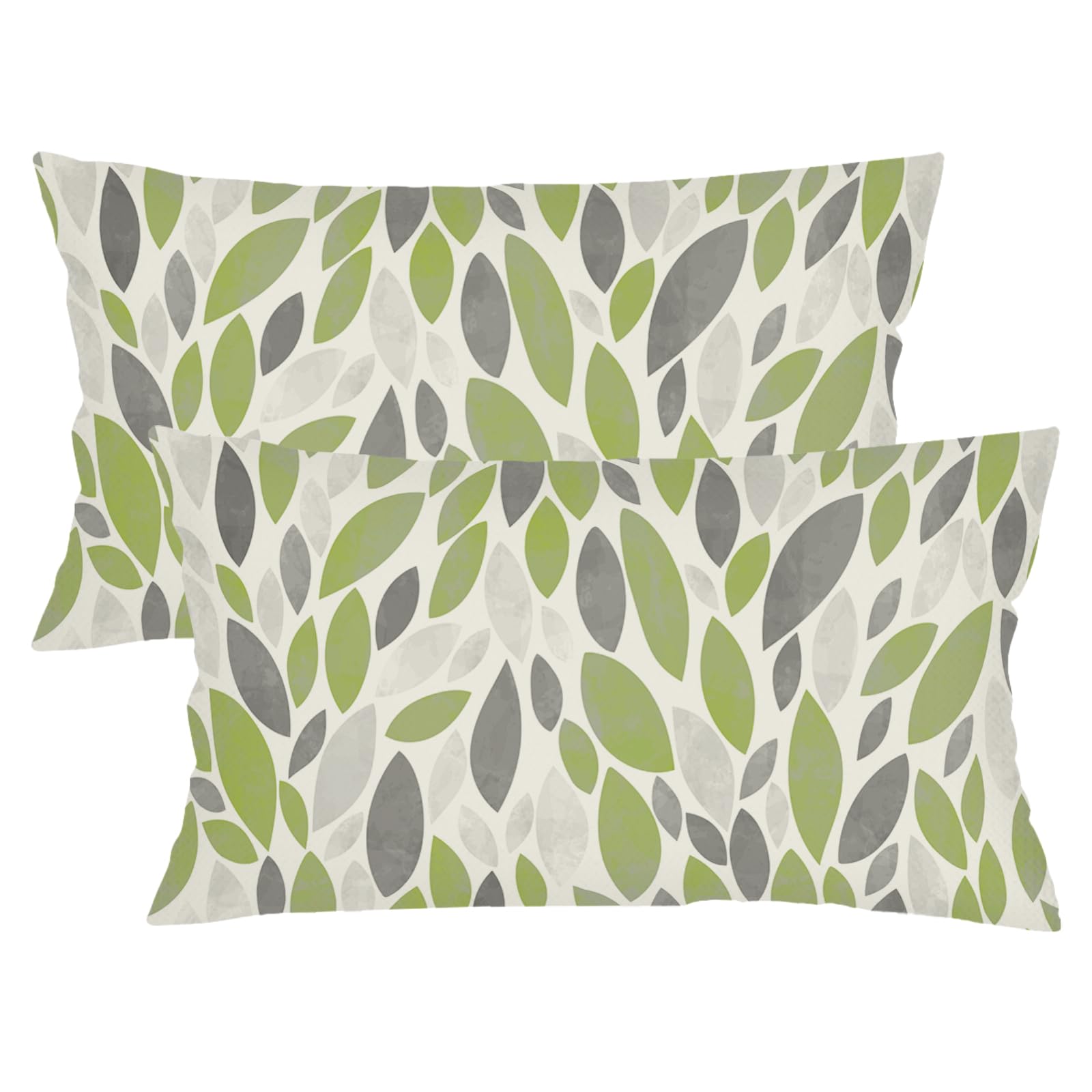 Grey Sage Green Leaves Throw Pillow Covers 12x20 Set of 2 Decorative Pillow Cover Outdoor Pillowcase Spring Florals Lumbar Pillow Case with Zipper