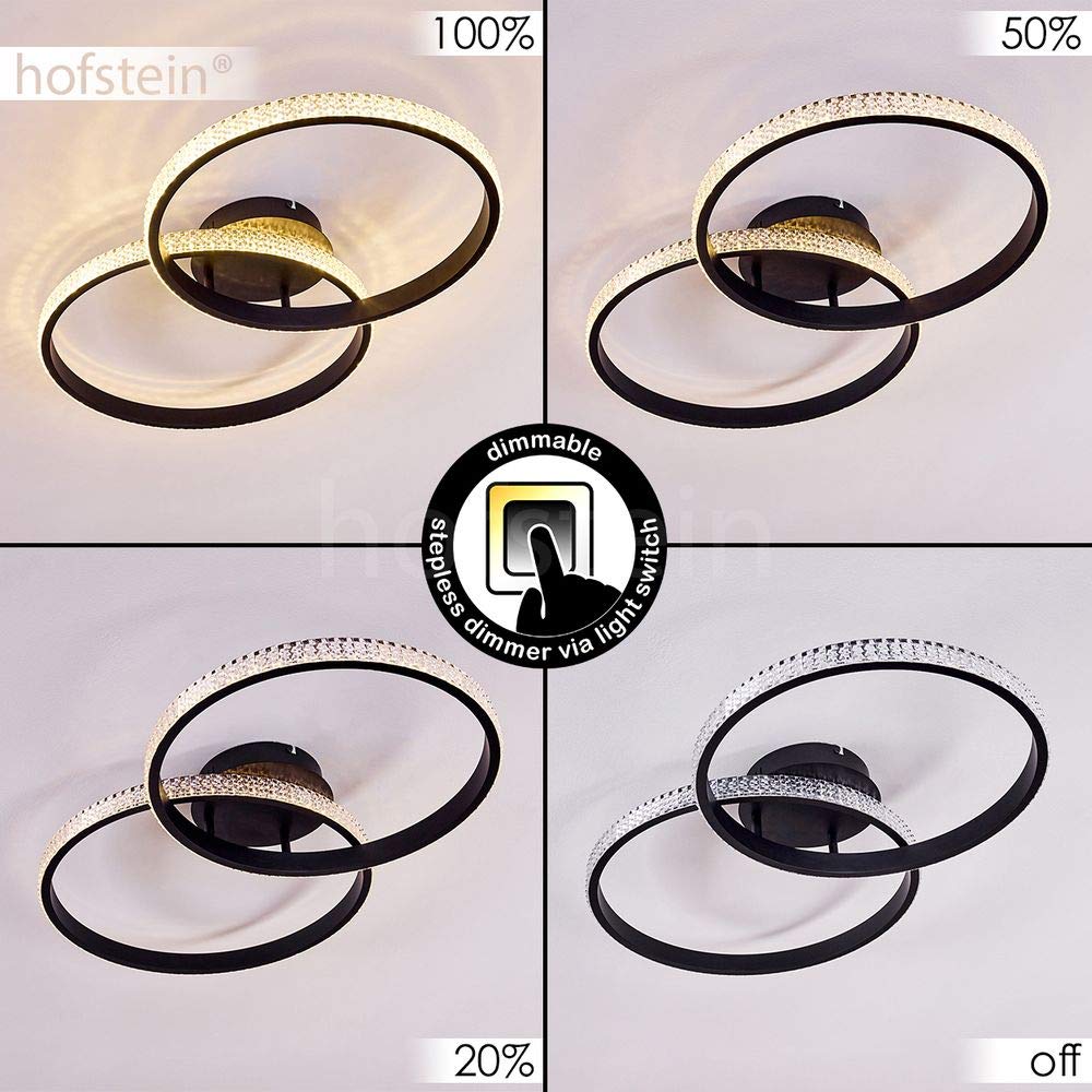 HOFSTEIN LED Deckenleuchte Melosa, moderne runde Deckenlampe aus Metall in Schwarz/Weiß, dimmbar über Lichtschalter, 13 Watt, Ø Ringe 45cm/40cm, Höhe 10cm, 1720 Lumen, 3000 Kelvin, Wohnzimmer, Küche