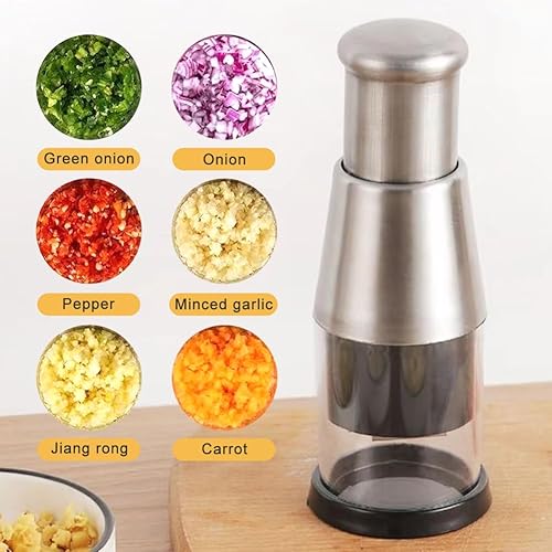 Miniatura 3 de Picador manual de alimentos, mini picador compacto de acero inoxidable prensado de ajo, prensa manual funcional de ajo para picar papas, rebanar