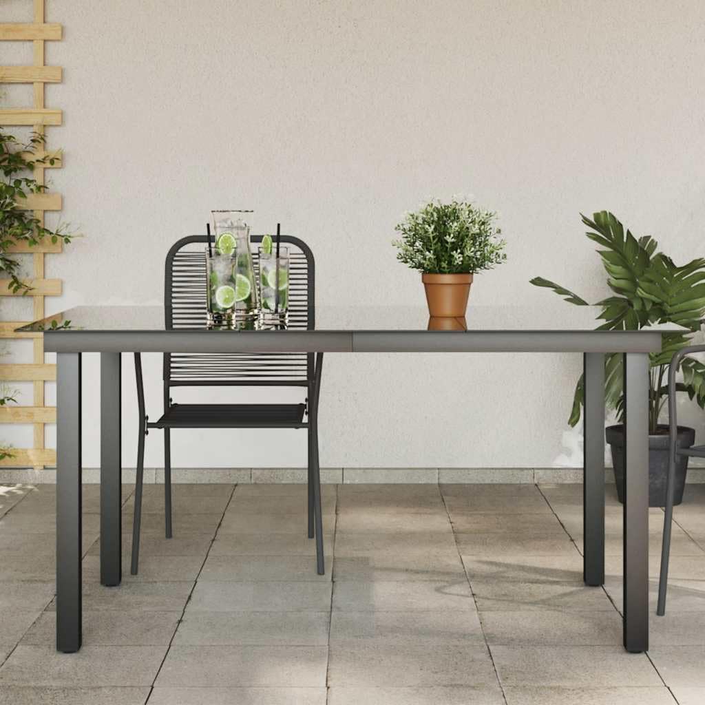 Stół ogrodowy, czarny, 150 x 90 x 74 cm, wykonany z aluminium i szkła, odporny na warunki atmosferyczne, stół outdoorowy do ogrodu, na taras, balkon, piknik, kemping, składany, zajmuje mało
