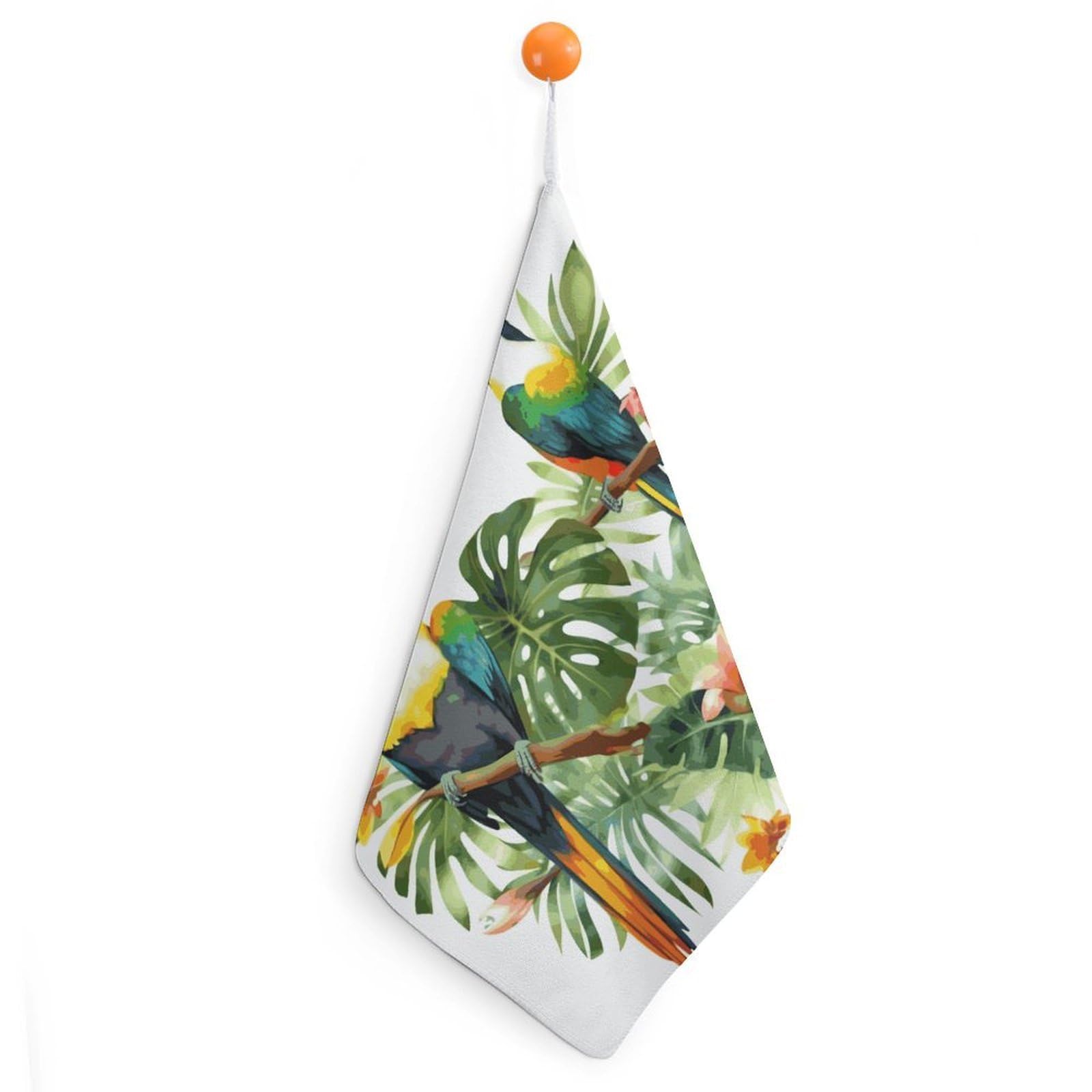 LDGSUPH Toucans Parrot Palm Tree Leaves Hand Towels Fashion Hand Face Towel with Hanging Strap Absorbent Soft Decorative Towel Fade Resistant Cozy Face Cloths for Kitchen Gym Bathroom Towels 1PCS