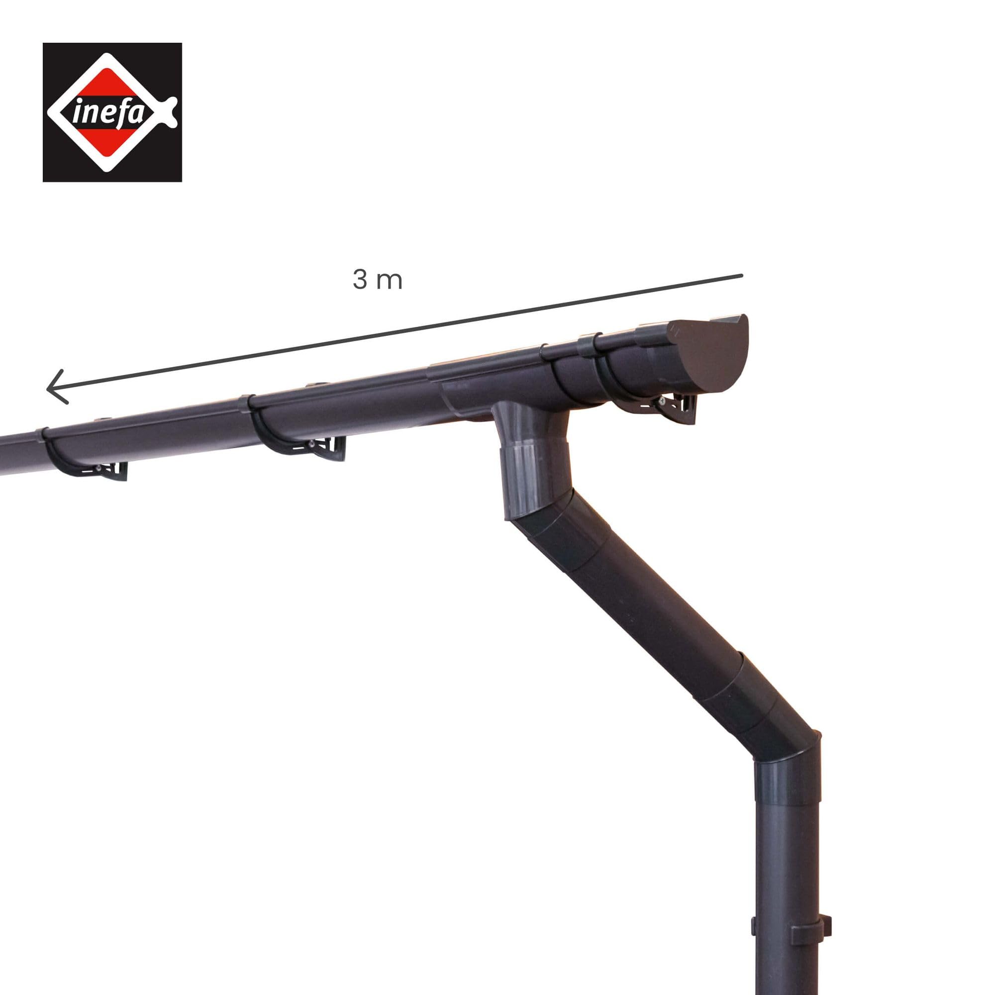 INEFA Dachrinnen Set NW100 / 100mm Kunststoff halbrund – Dachrinne 3m Länge Dunkelbraun 1 Dachseite – Regenrinne PVC für Gartenhaus Carport