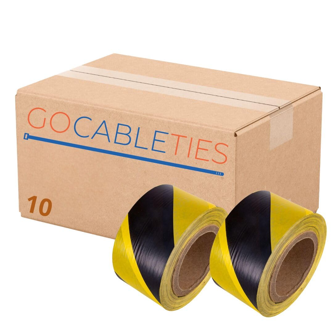 Gocableties Black/Yellow - 70mm x 500m Barrier Tape, Box of 10 - Non Adhesive Warning Box, Caution Tape,Plastic Barrier Cordon Off Tape โ image 1