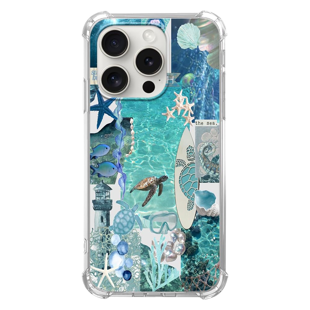 Taywry Summer Turtles Phone Case Compatible with iPhone 16 Pro, Ocean Fish Aesthetic Phone Case for iPhone 16 Pro, Trendy TPU Phone Case Cover
