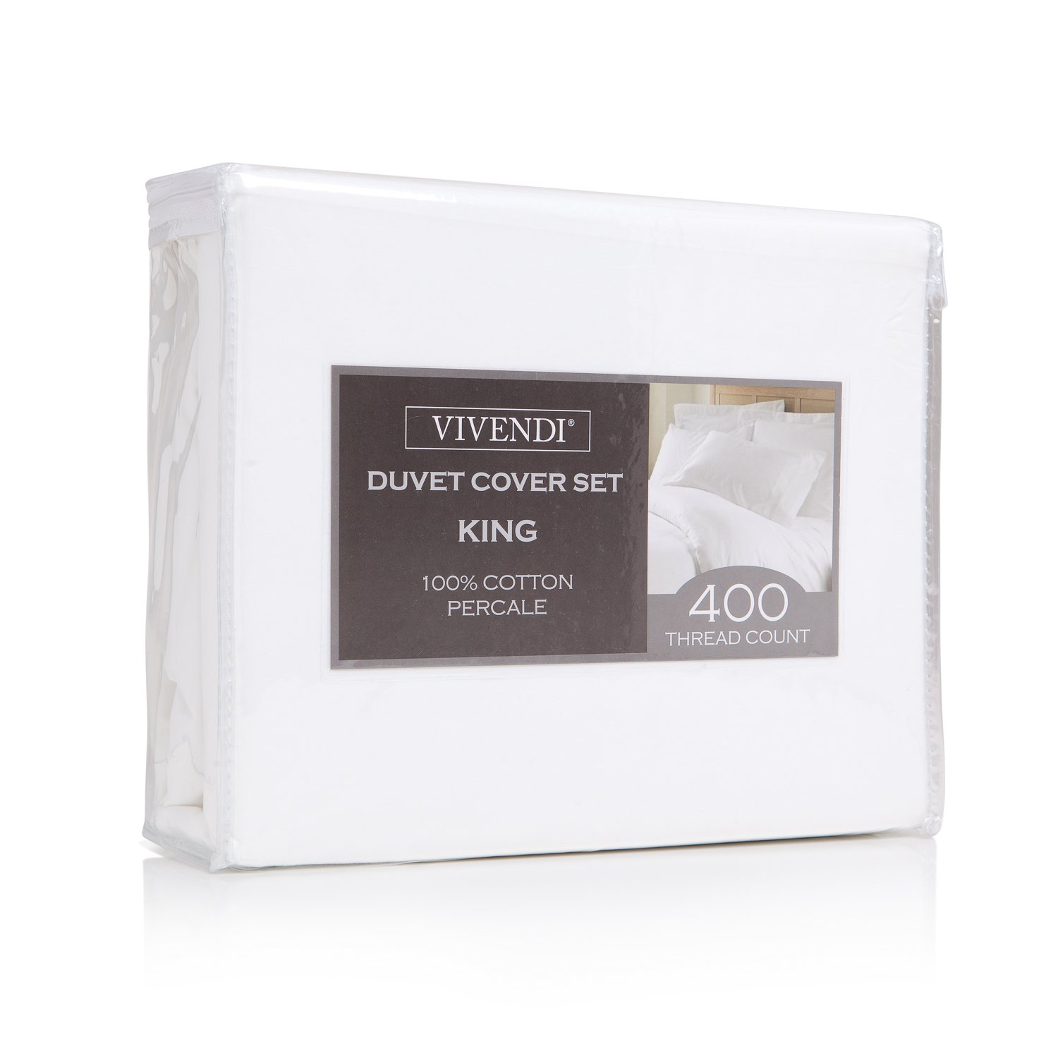 Vivendi 400 Thread Count Cotton Percale 3-Piece Duvet Cover Set (King, White)