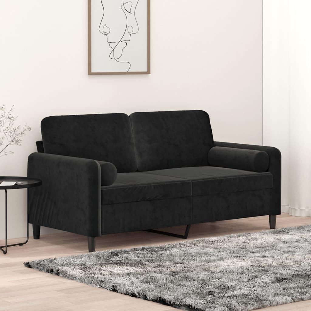 vidaXL Sofá de 2 Plazas con Cojines, Asiento con Respaldo Reposabrazos, Sofá Tapizado de Televisión, Asiento para Salón, Terciopelo Negro