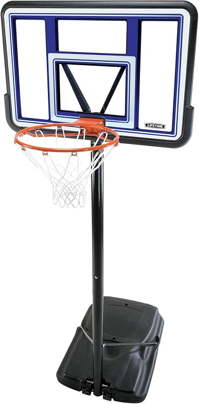 Pro Court Height Adjustable Portable Basketball System, 44 Inch Backboard, Blue/White