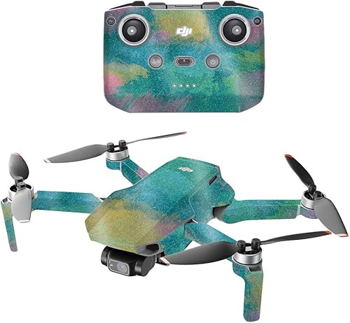 MightySkins Glitter brillante compatible con DJI Mini 2 Dron portátil  Azul acuarela  Acabado de purpurina protector, duradero de alto brillo  Fácil