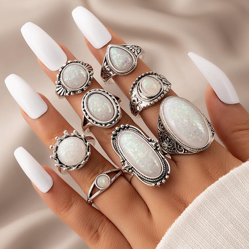 Western Country Ring Set for Women Bohemian Stacking Turquoise Knuckle Ring Set Western Turquoise Rings Country Concerts Jewelry for Women - Image 2