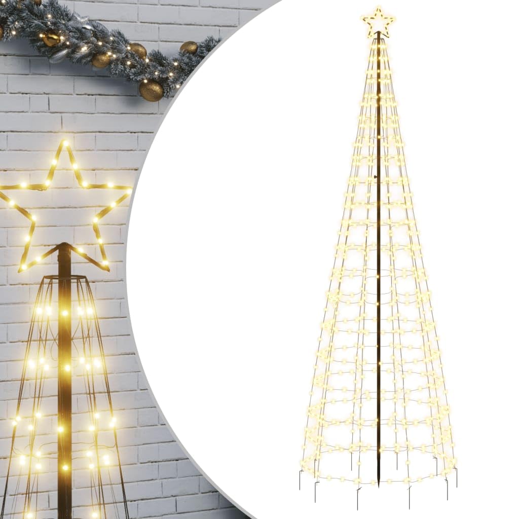 IKAYAA Arbol de Navidad de Exterior con Luces Cono Árbol de Navidad Metal Grande Blanco cálido 570 LED Iluminación Navideña Festival Adorno Decoración Jardín Patio Árbol de Navidad Cónico 3 m