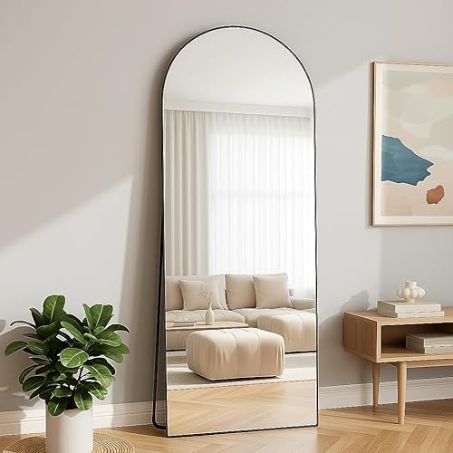 BEAUTYPEAK 71"x26" Full Length Mirror, Arch Full Body Floor Mirror, Wall Mirrors Hanging or Leaning Arched-Top with Stand for Bedroom, Dressing Room, Black - Black - 71"L x 26"W