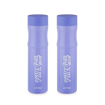 ATTRO Crazy 1000ml Water Bottle - Round Plastic Fridge Bottle - Airtight, Leak-Proof, BPA-Free, Freezer Safe Durable & Lightweight - Set of 2 Violet - Ideal for Home & Office - image, photos