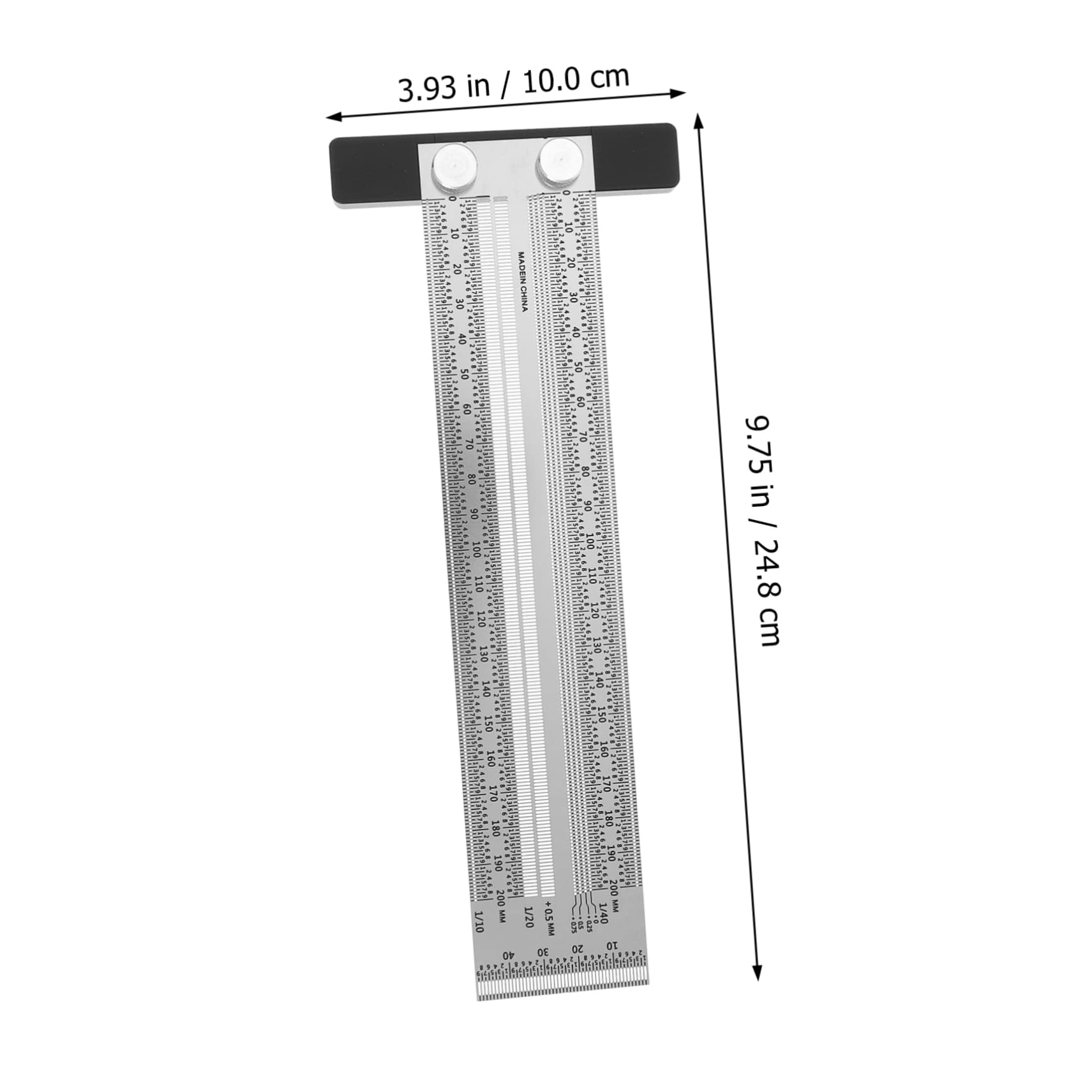 SHINEOFI 2 Piezas Regla derecho transportador con brazo carpintería carpinteros herramienta de medición gobernante de herramientas de medición Acero inoxidable Plata