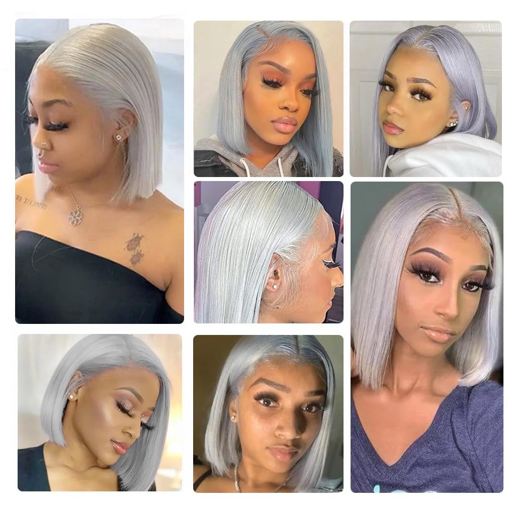 Amazon.com : Grey Bob Wigs 13x4 Lace Front Bob Virgin Hair  display picture 2