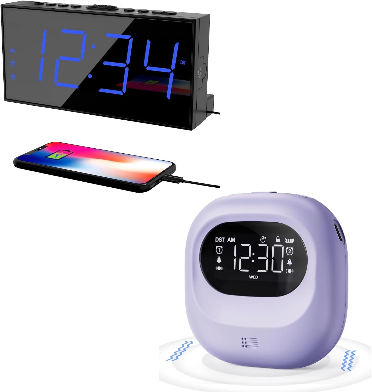 PPLEEBed Shaker Alarm Clock Under Pillow + Digital Dual Alarm Clock for Bedroom