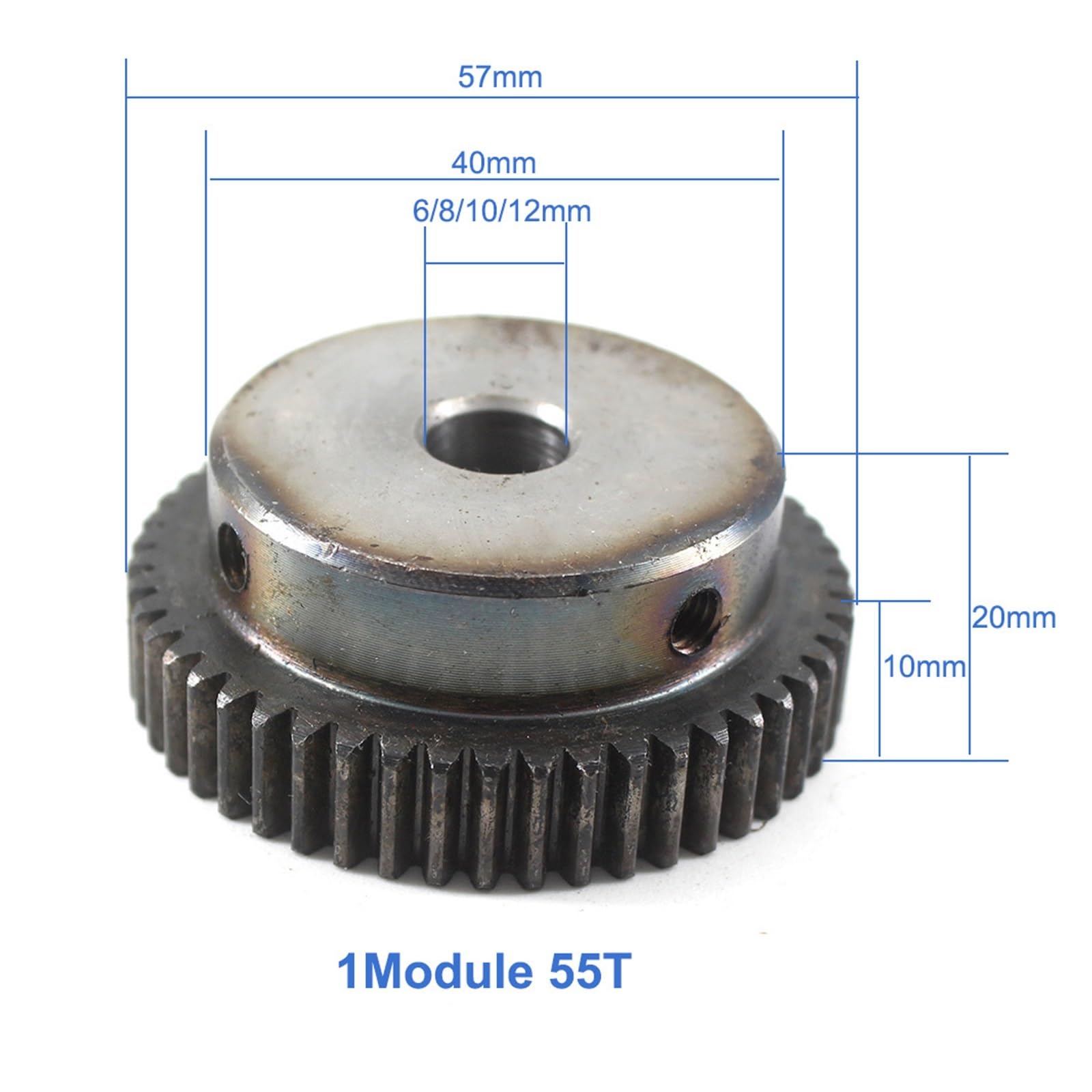 Bevel Gear Pinion Hardware Mechanical 1Module 55T Metal Gear Wheel Spur Gear Pinion 6/8/10/12mm Bore 1 Mould 55Teeth Metal Gear(12mm)