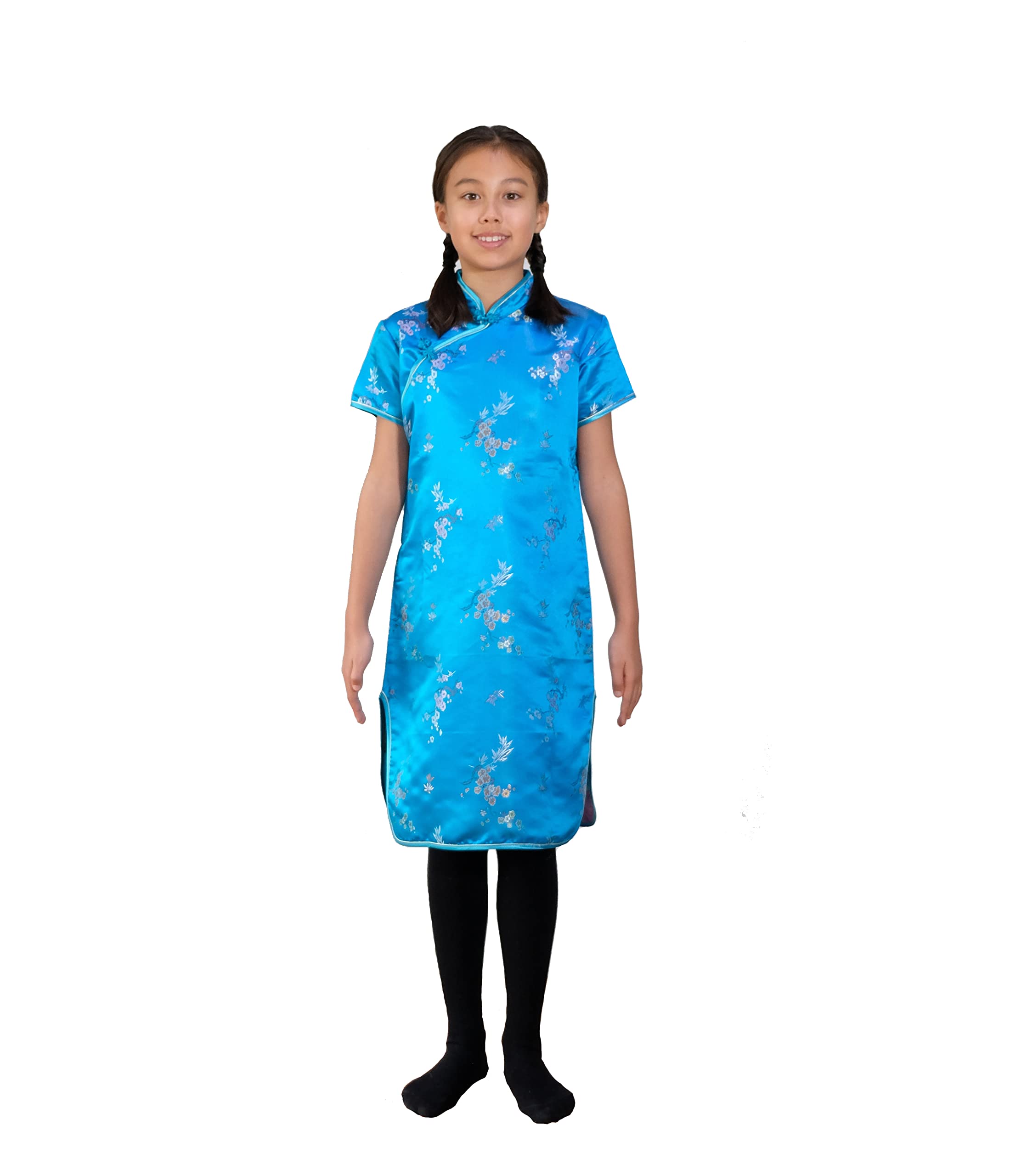 Cinda Girls Blossom Oriental Chinese Dress Qipao Cheongsam Turquoise 11-12 Years