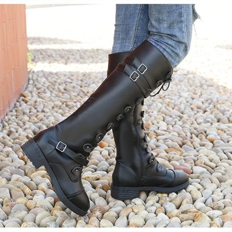 ZDLJYL Women Knee High Boots Autumn & Winter Fashion Lace Up with Buckle Mid-Calf Knight Boot Vintage Round Toe Side Zipper Boots2
