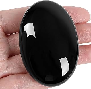 XIANNVXI 2.4" Groß Schwarz Obsidian Kristalle Sorgensteine Natürliche Heilkristall Edelsteine Poliert Oval Palme Tasche Energiestein Massage Reiki Steine 1PC