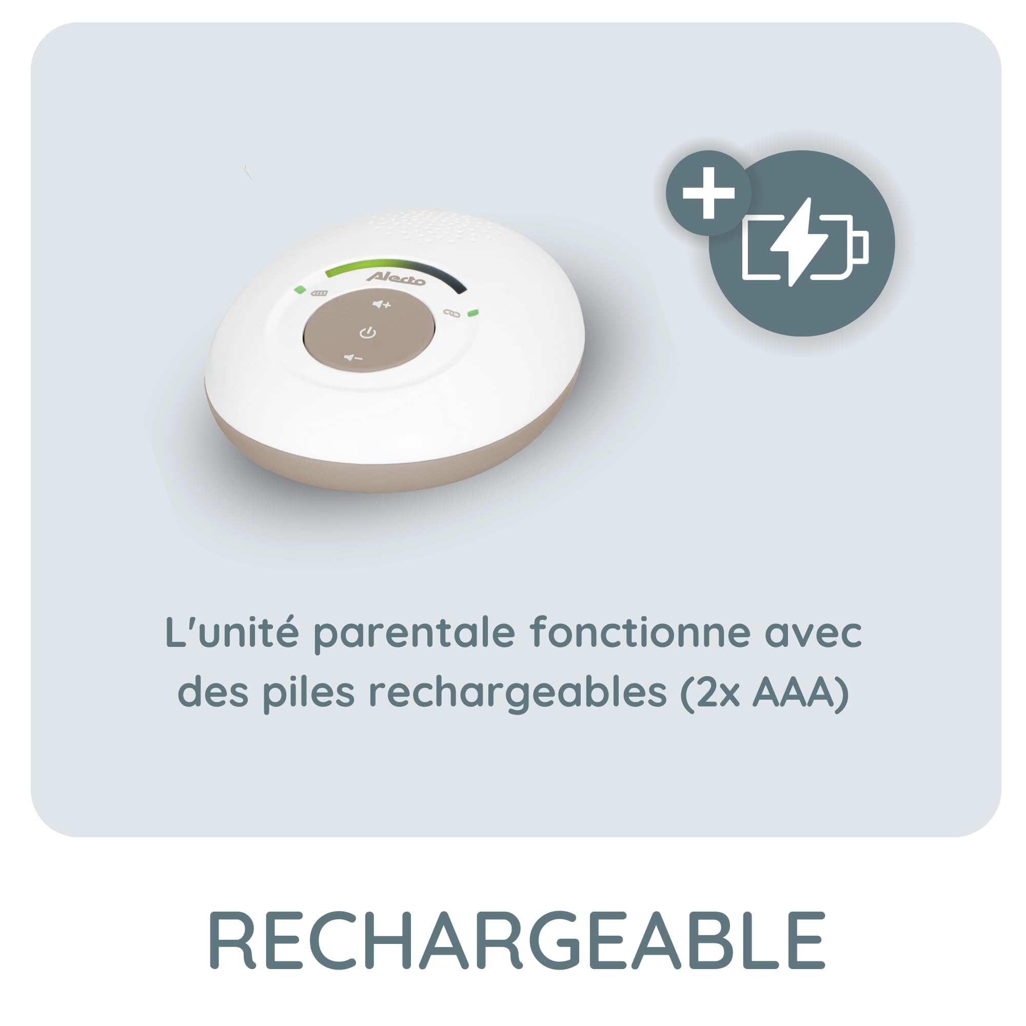 Alecto DBX110 Babyphone Audio – Babyphone numérique avec DECT – Portée de 300 m – Design compact – Échelle de volume LED – Fonction VOX – Faible rayonnement – Beige