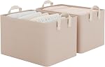 StorageWorks Fabric Storage Bins, Large Closet Organizers and Storage for Clothes, Storage Baskets for Shelves, Linen Storage Box with Handles & Metal Frame, Natural Color, 2-Pack