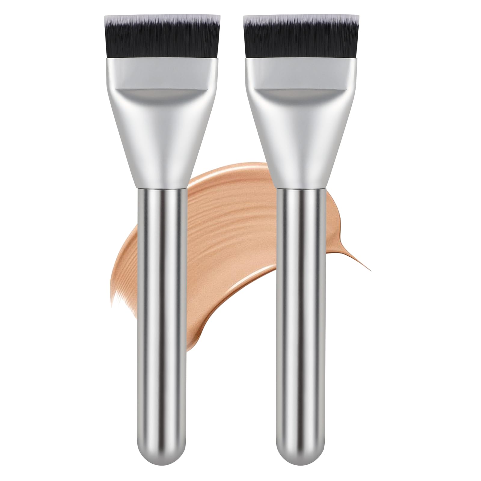Flat Foundation Brush for Liquid Makeup, Professional Makeup Spatula Brush, Soft Synthetic Bristles for Seamless Liquid, Cream, Concealer & Primer Application, Streak-Free Face Makeup Brush(2 Silver）