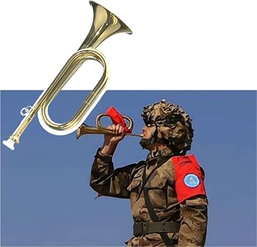 CashBeat Gold Plated Brass Bugle Horn, Cavalry Trumpet with Bag and Gloves