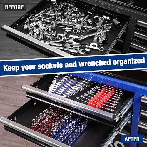 Image of WORKPRO 8-Piece Magnetic Socket Organizer and Magnetic Wrench Organizer Set, 1 /4 inch, 3 /8 inch, 1 /2 inch Drive Metric SAE Aluminum Alloy Socket Rail, Metric SAE Wrench Holder(Socket, Wrench not Included)