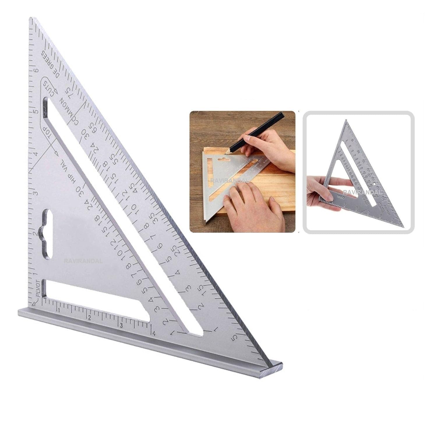 RAVIRANDAL Speed Square Layout Tool, Double Side Aluminum Square Ruler, Rafter Square Protractor, High Precision Aluminum Alloy Triangle Ruler, Imperial Rafter Square Angle Tool For Engineer Carpenter (B0CM22TR6G) Amazon Price History, Amazon Price Tracker