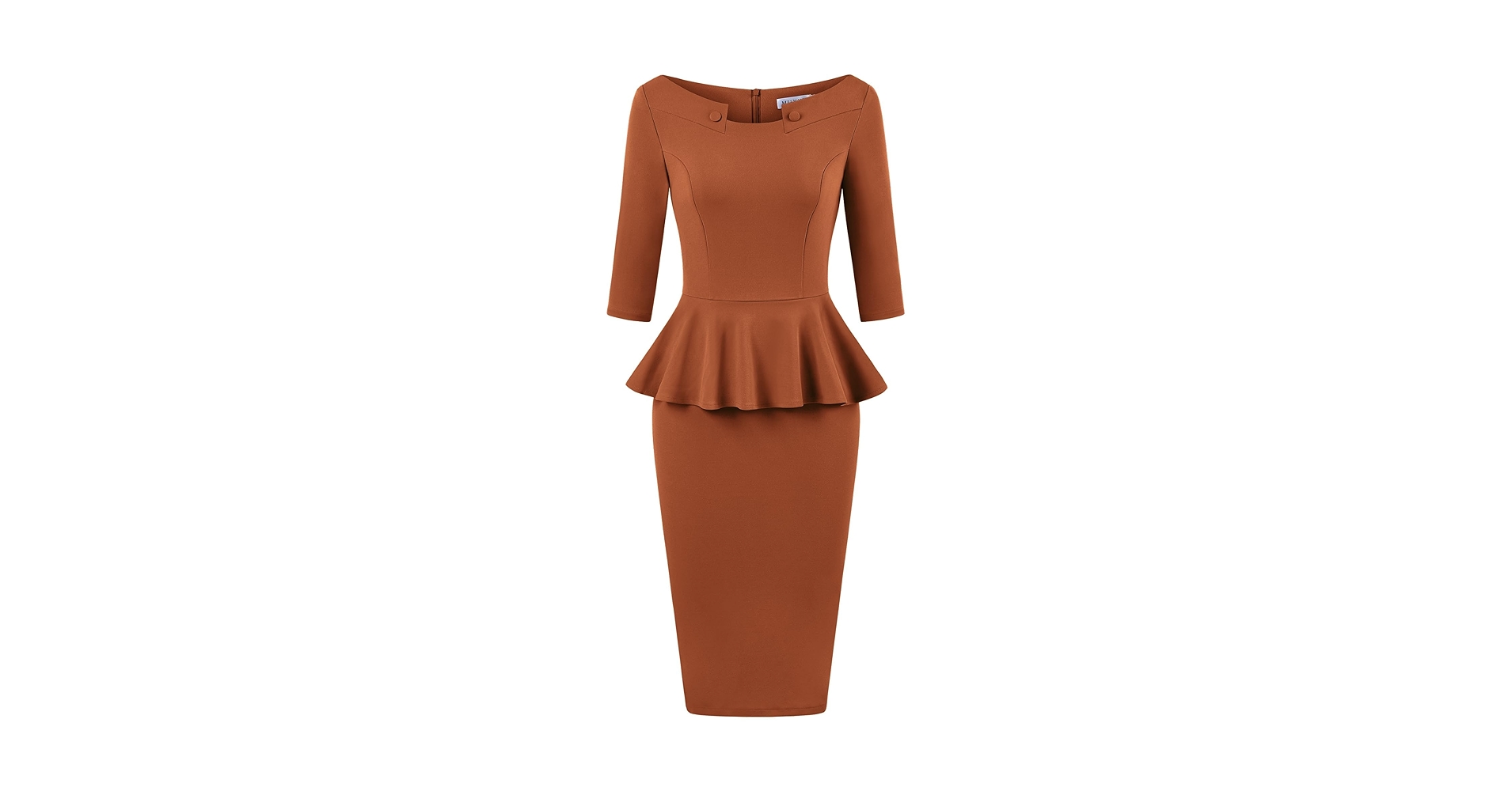 MUXXN Women's Vintage Midi V Neck 3/4 Sleeve Bodycon