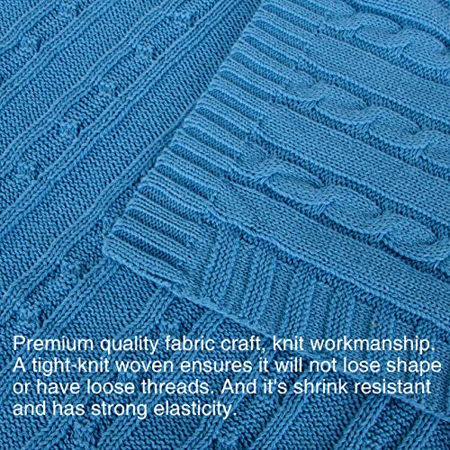 Image of NTBAY 100% Pure Cotton Cable Knit Toddler Blanket, Super Soft Warm Breathable 30x40 Baby Blanket for Crib, Stroller, Nursery, Travel, Newborn, 30x40 Inches, Azure Blue