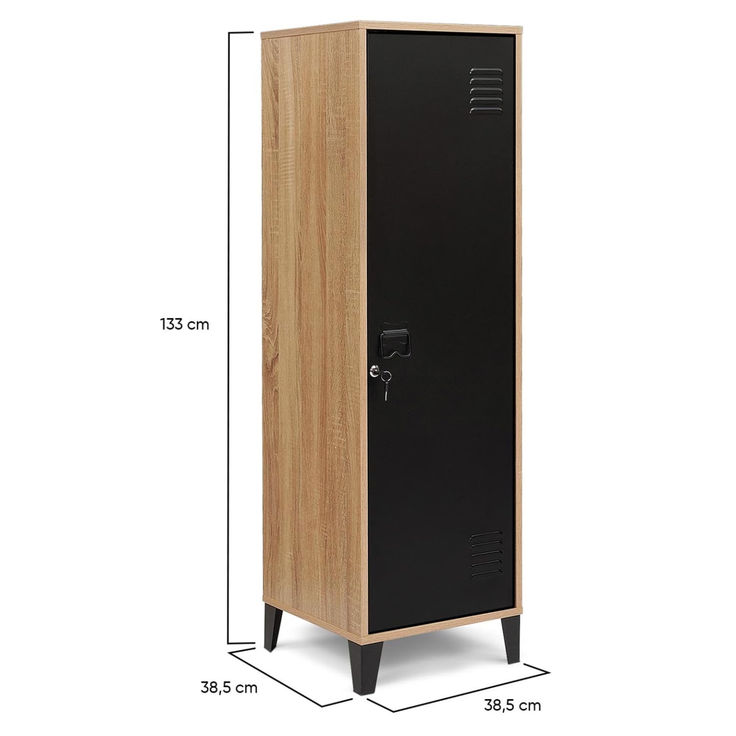 IDMarket - Armario ESTER de madera con puerta de metal negro, diseño industrial