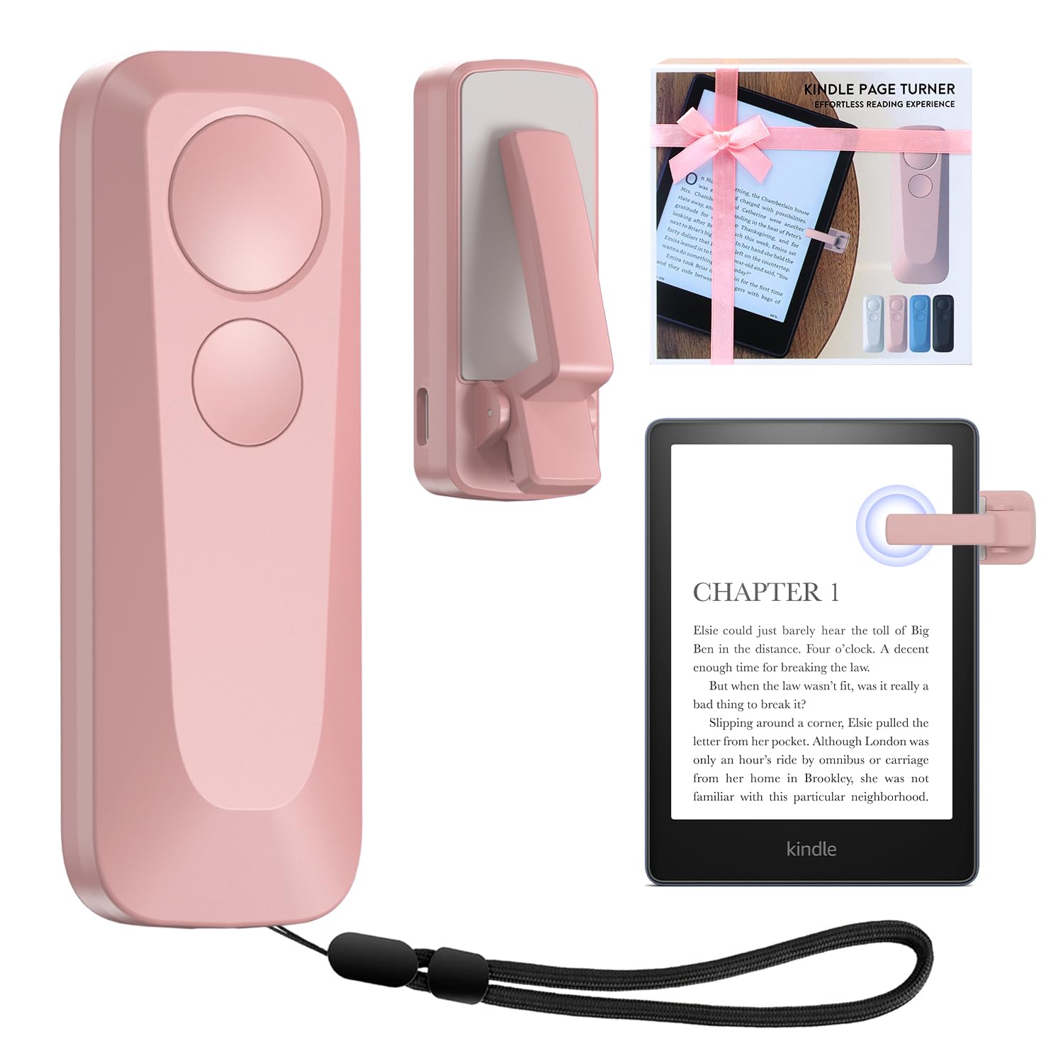 Yhwocd RF Remote Control Page Turner for Kindle Paperwhite Kobo eReaders, Kindle Page Turner for Camera Video Record and Shutter Selfie,eReaders Reading Accessories in Bed, Gifts for Readers (Pink)
