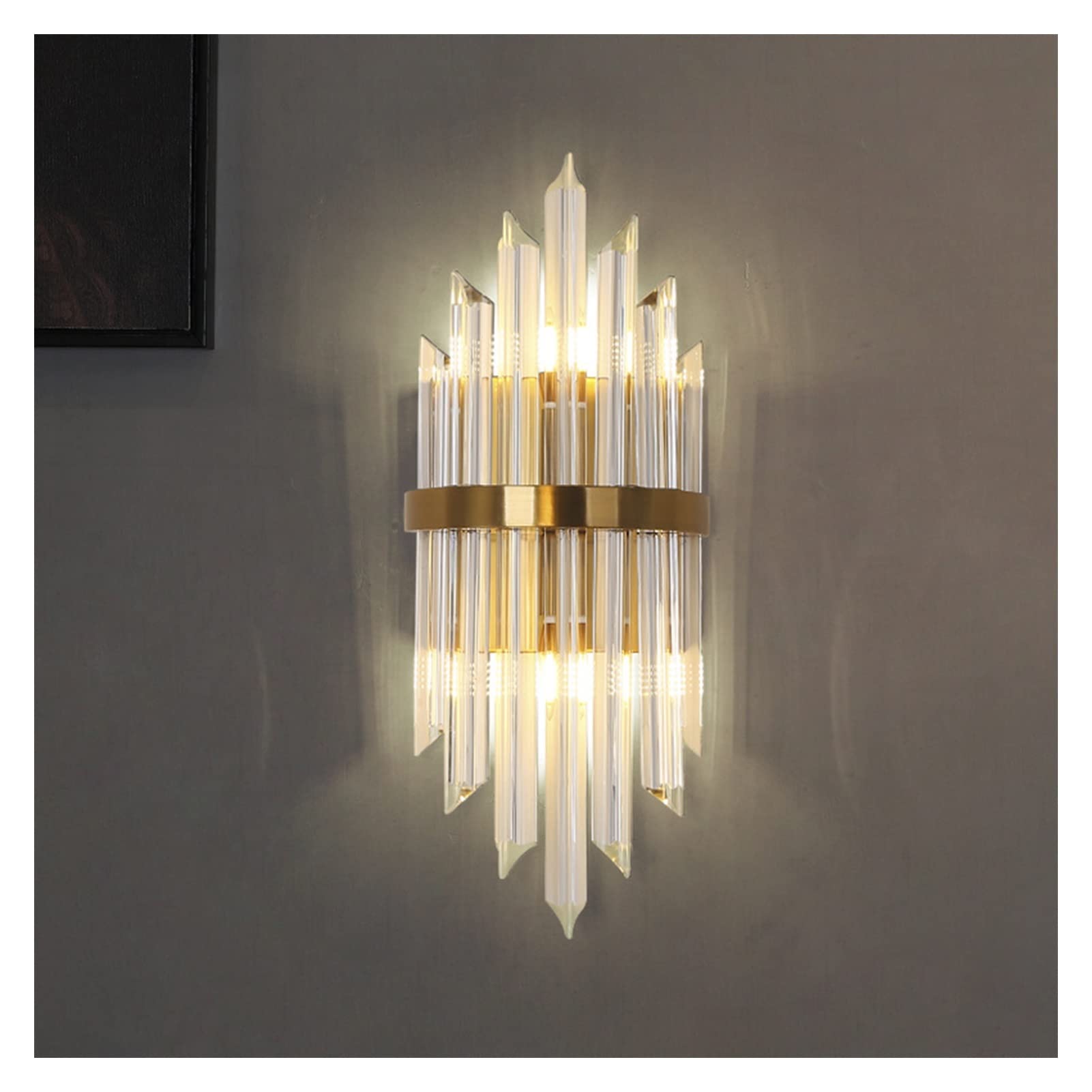 KBUUKYYXouy Wall Sconce Modern Wall Lamp & Sconces Creative Crystal Wall Light Elegant Metal Cylindrical Wall Mounted Lighting Fixture Clear Crystal Shade in Brass for Bedr,A(C)