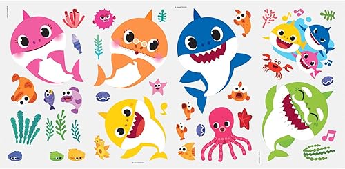 Miniatura 5 de RoomMates RMK4303SCS - Calcomanías de pared para despegar y pegar de Baby Shark azul, rosa, amarillo