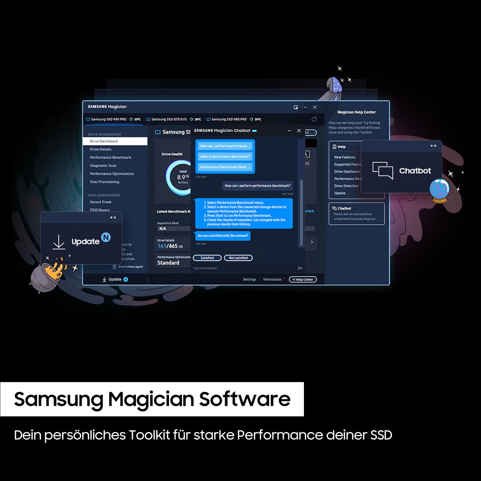 Samsung 990 PRO NVMe M.2 SSD 1 TB PCIe 4.0 7.450 MB/s Lesen 6.900 MB/s Schreiben Interne SSD Schwarz