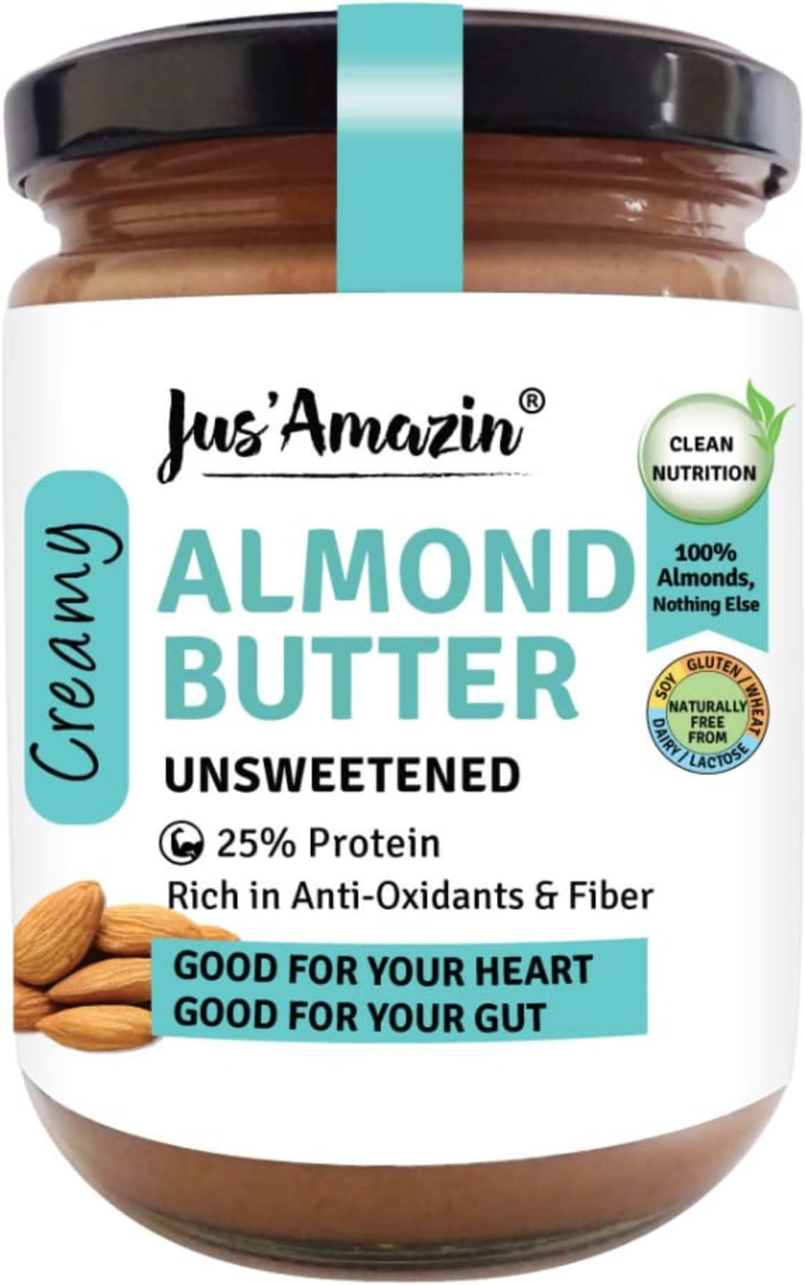 Creamy Almond Butter - Unsweetened (500g) | 25% Protein | Plant-Based Nutrition | 100% Almonds | Zero Additives | Dairy Free | 100% Natural