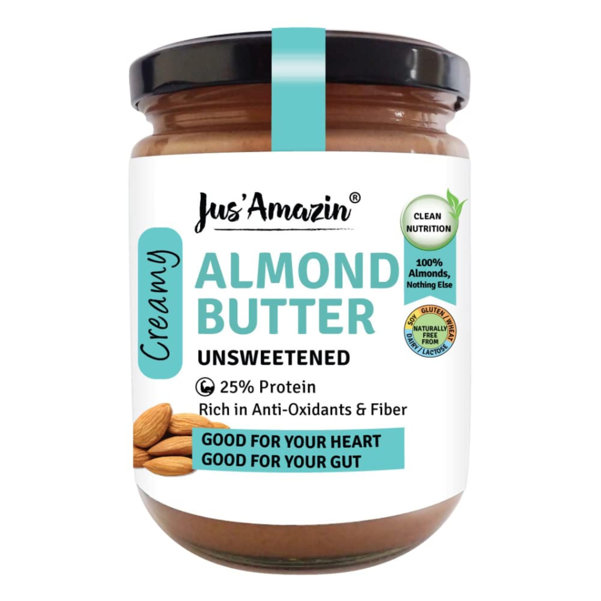 Creamy Almond Butter - Unsweetened (500g) | 25% Protein | Plant-Based Nutrition | 100% Almonds | Zero Additives | Dairy Free | 100% Natural