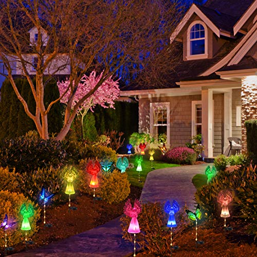 Solar Lights Outdoor - Kearui 2 Pack Solar Stake Light with Fiber Optic Angel Decorative Lights, Multi-Color Changing LED Solar Lights for Yard Decorations, Garden Gifts