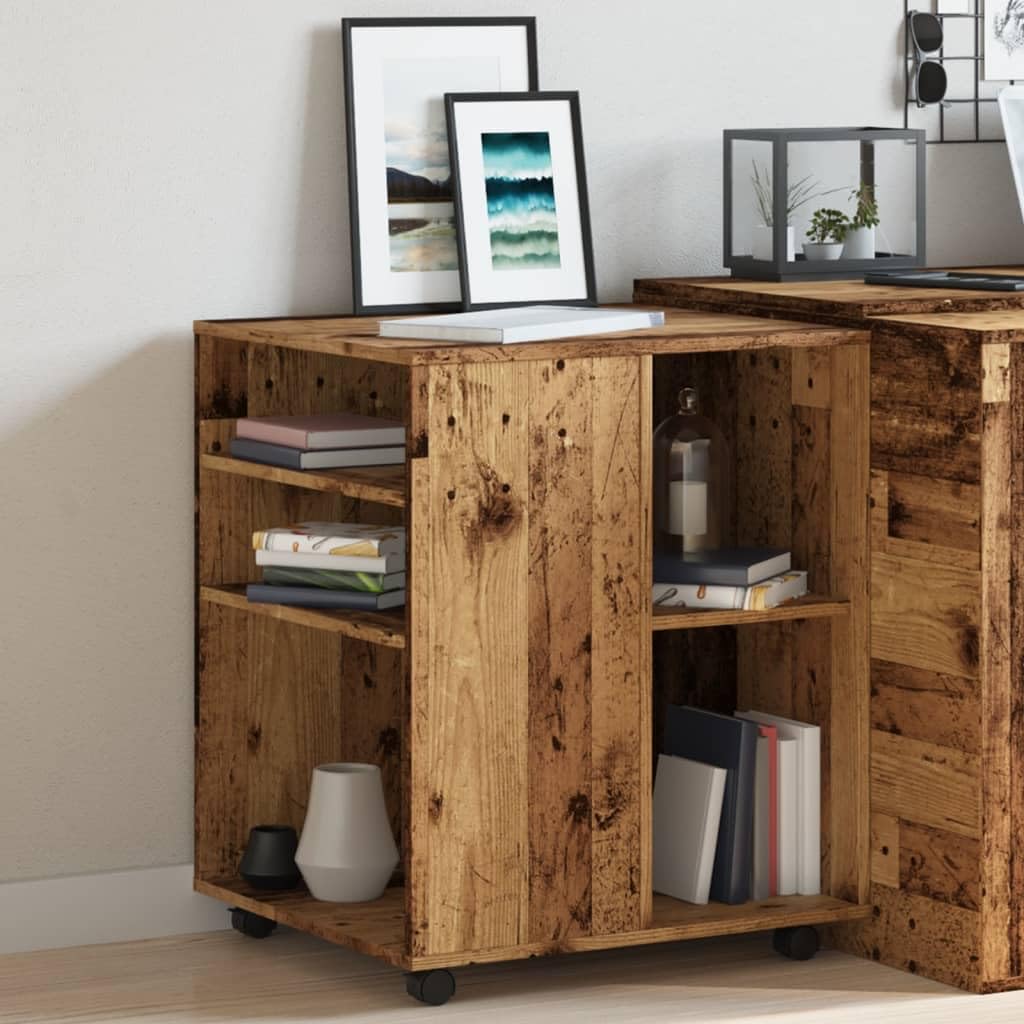 Brokky Armadietto con Ruote Legno Antico 60x53x72cm in Truciolato-Carrello Porta Stampante,Mobiletto con Ruote,Supporto per Stampante in Legno,Classificatore per Documenti per Studio,Ufficio