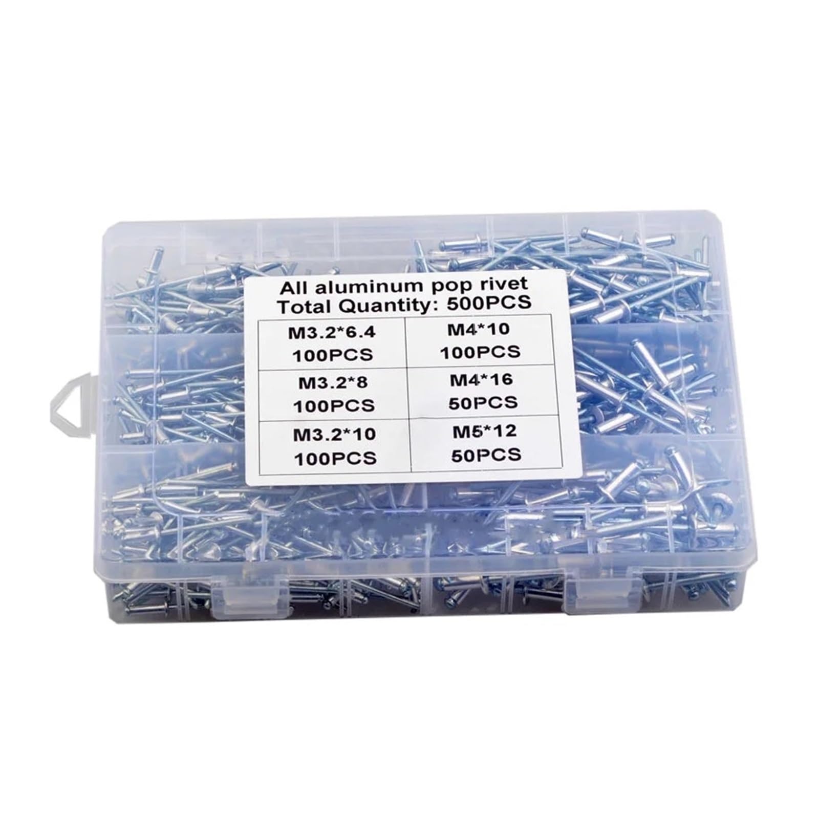 Kit di assortimento di rivetti ciechi in alluminio da 500 pezzi, rivetti pop a testa di fungo M3.2 M4 M5 con mandrino di rottura for progetti in metallo e fai da te