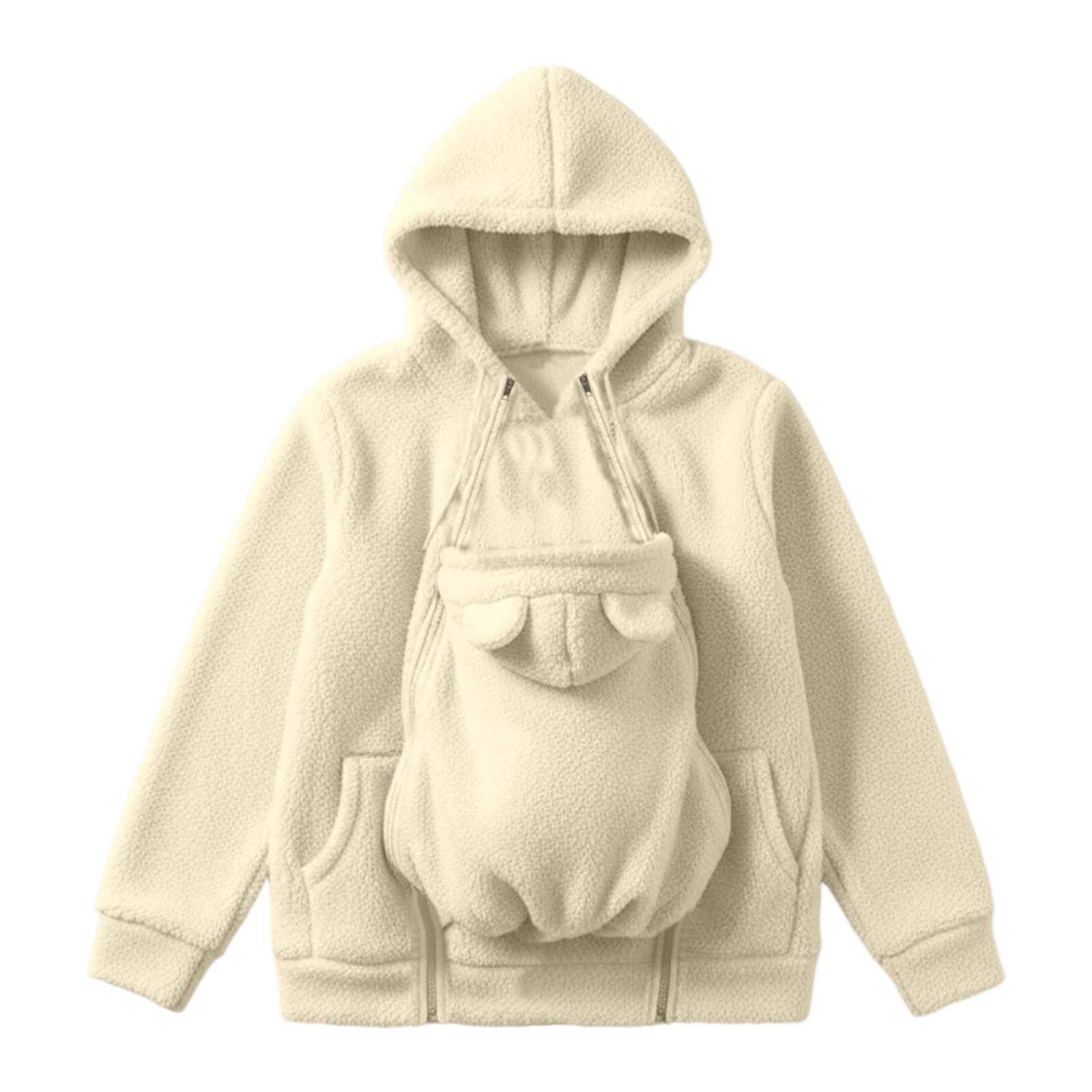 Générique Veste de maternité d'hiver polaire avec insert amovible pour bébé, capuche et poches partagées - Manteau chaud en coton doux pour allaitement et extérieur, confortable et fonctionnel